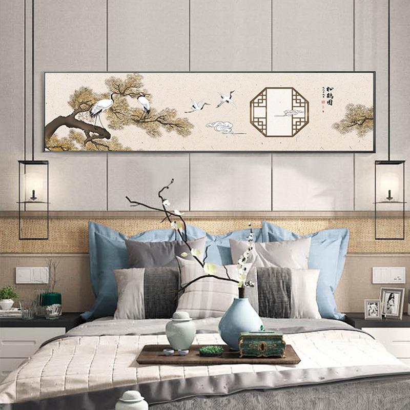 家和百财新中式卧室床头画酒店民宿装饰画中国风仙鹤横幅挂画