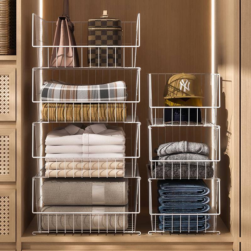 衣柜收纳架橱柜内分层隔板衣服分格架衣帽裤子整理落地网篮置物架