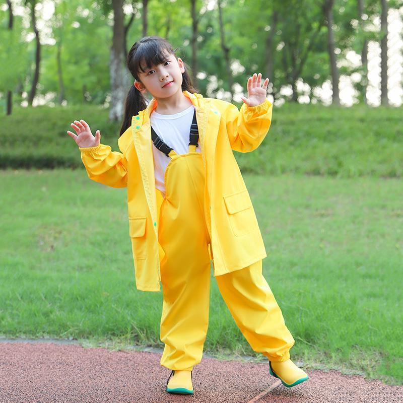 【】儿童背带裤雨衣套装幼儿园宝宝春亚纺防水两用双层男女