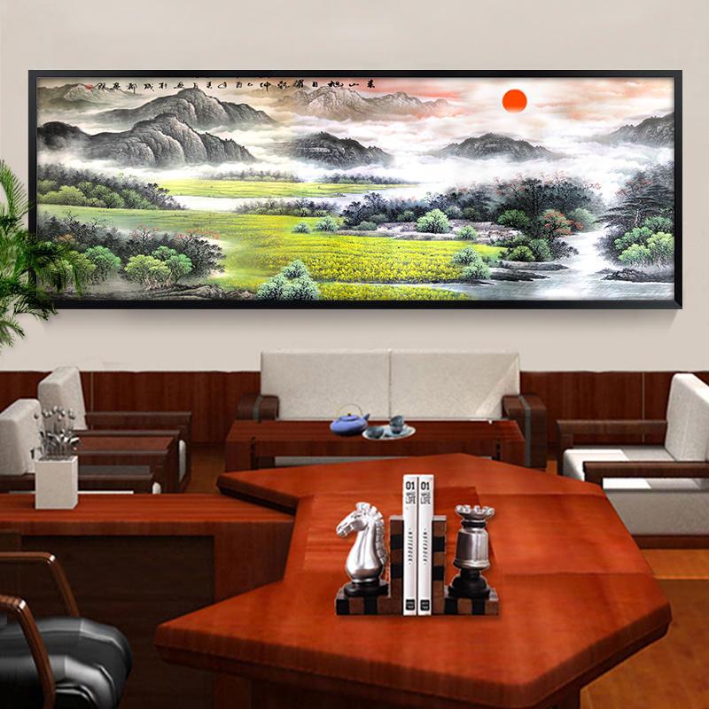油画山水画风水靠山招财字画客厅装饰画办公室聚宝盆挂画