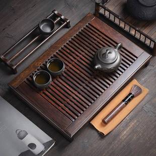 家用黑檀木实木茶盘茶台茶海简约办公室黑檀茶盘抽屉式茶台托盘
