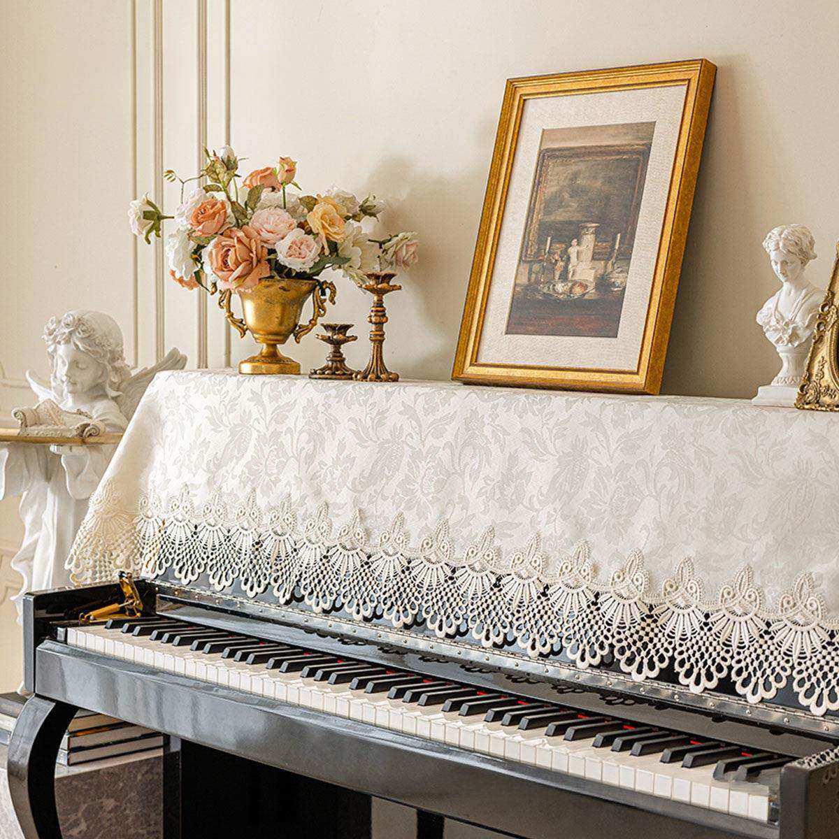 欧式钢琴防尘罩蕾丝布艺防尘盖布法式钢琴罩田园风钢琴盖巾防尘罩