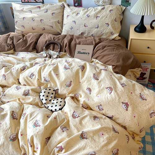 2025学生季专属双拼印花水洗棉双层纱四件套0.9m床单三件套被套1