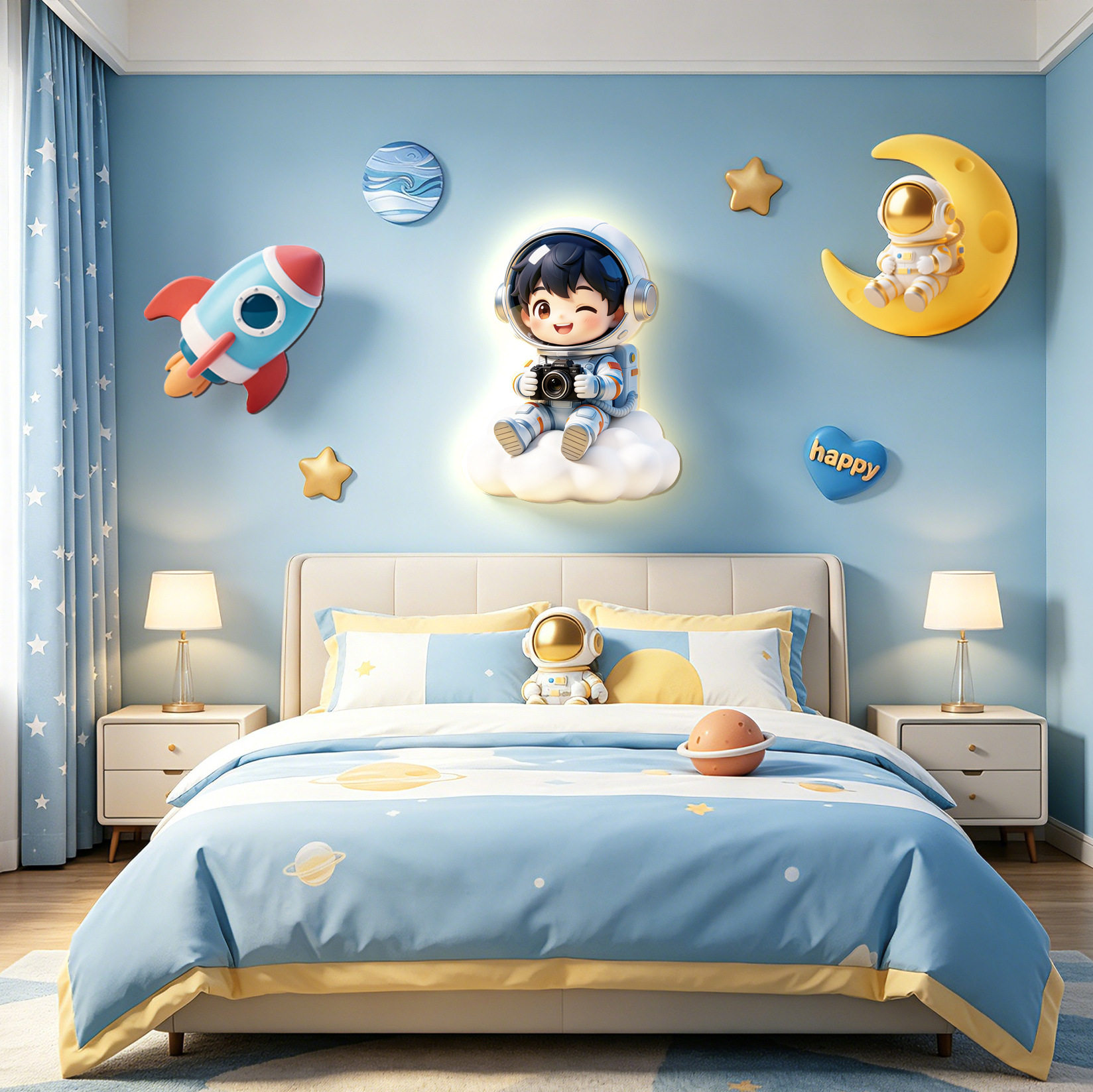 创意画女孩房男孩房儿童房卧室床头装饰画氛围画可爱温馨组合创