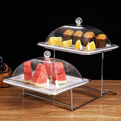 餐盆配架子密胺长方水果凉菜熟食亚克力盖子酒店餐馆专用盘子