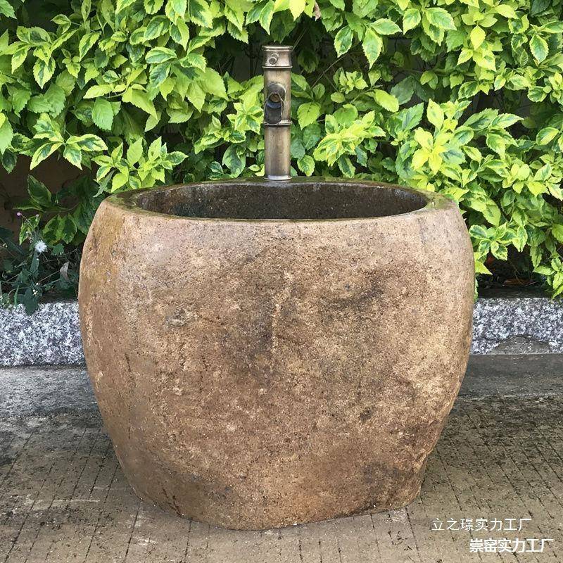 石头拖把池复古庭院墩布池天然石艺术拖把盆家用花园户外水槽
