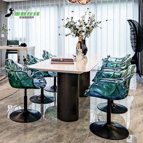 北欧花瓣透明树脂网红升降单人椅子旋转凳子吧台几何艺术品雕塑,家居饰品,落地摆件,淘宝优惠券,粉丝福利购,淘宝优惠卷