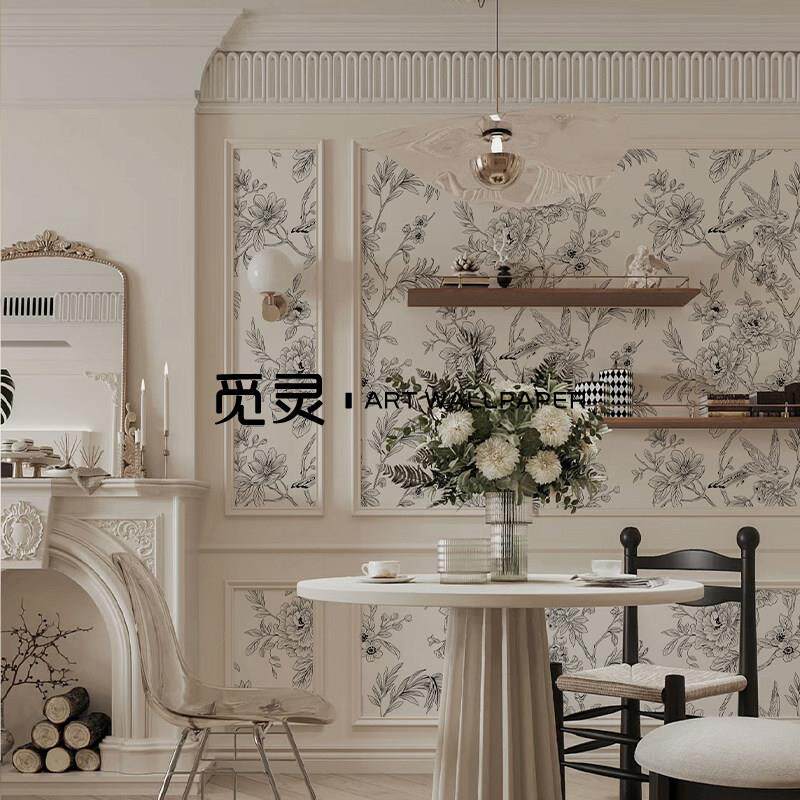 法式花鸟壁纸电视沙发背景墙墙纸卧室客厅玄关无纺布无缝定制壁画