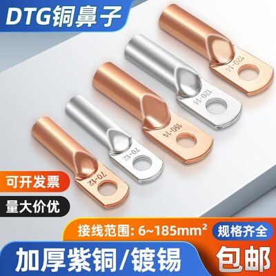 DTG铜鼻子管压鼻国标接线端子紫铜线鼻管16/25/35/50/70线耳接头