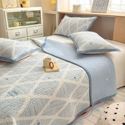 定制双面纯棉床盖三件套夹棉绗缝四季榻榻米炕单加厚全棉床单砂洗