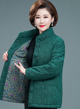 妈妈冬装短款棉服2021新款60岁中老年棉衣女外套纯棉袄子加厚上衣