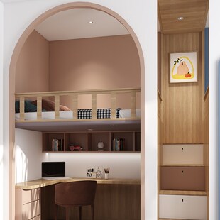 儿童房全屋定制兄妹两个孩子一个房间互不打扰Q上下床加书桌树屋