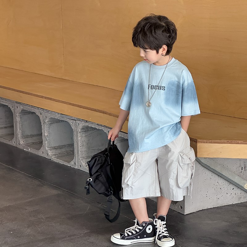 男童短袖T恤2025夏季新款童装扎染渐变男孩纯棉半袖儿童夏装上衣