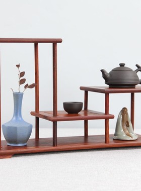 红檀摆件架e紫砂茶壶架子茶具架小博古架多宝阁置物架实木质展现