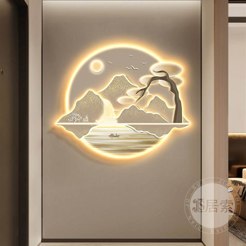 居索靠山202g4新款玄关装饰画现代高档轻奢走廊进门入户挂画壁灯