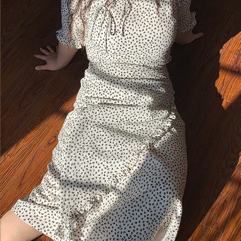 半月天使 两色大码微胖显瘦改良旗袍花边上下装