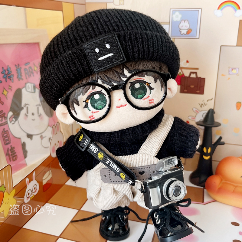 现货20cm娃衣无属性男孩子衣服冬季毛衣帽子眼镜套装棉花娃娃换装