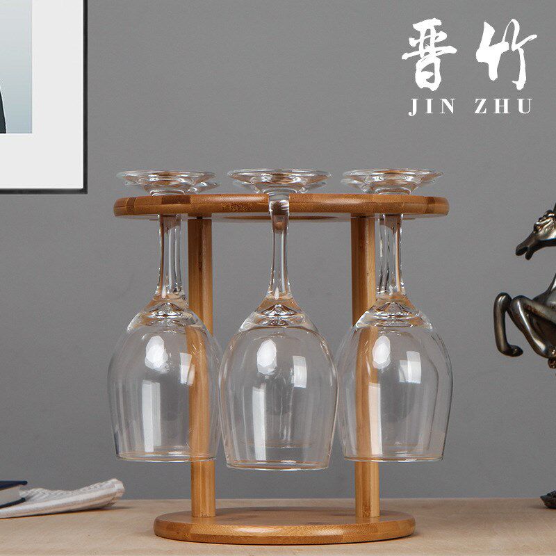欧式实木竹质创意倒挂红酒杯架子家用高脚玻璃水杯葡萄酒悬挂摆件