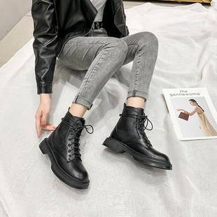 惠州自然卷马丁靴短靴女英伦风2021秋新款 小众炸街冬加绒平底中筒