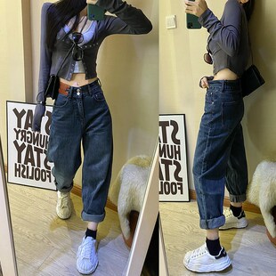 高腰显瘦哈伦长裤 欧货老爹复古做旧阔腿宽松牛仔裤 女2024春秋新款