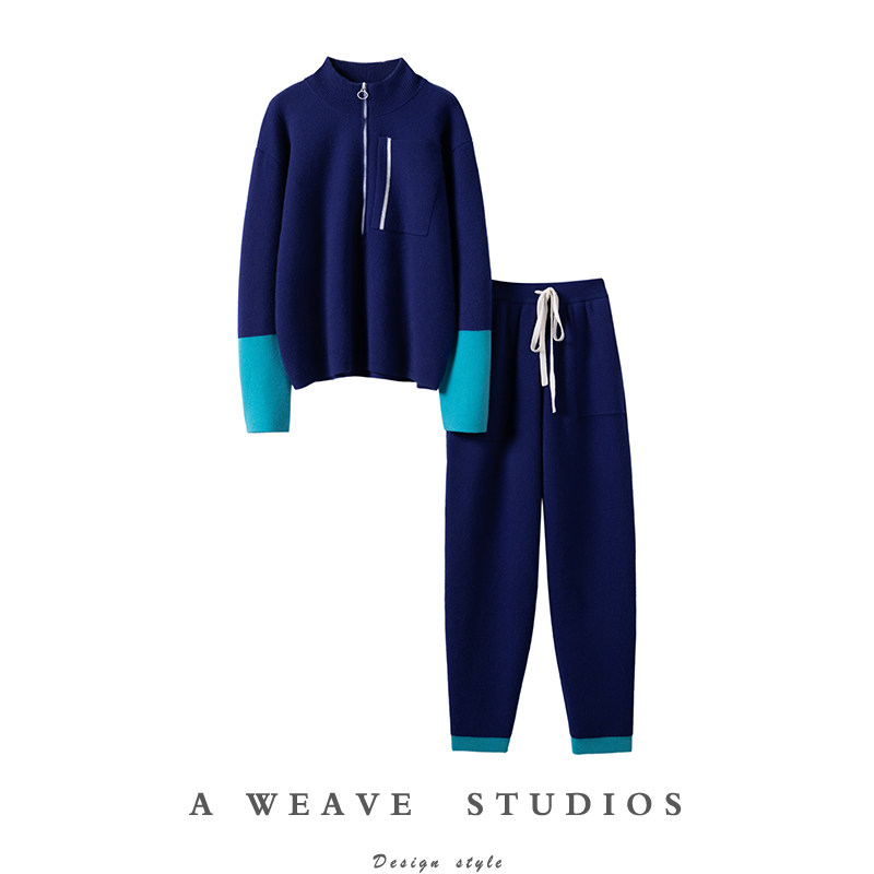 心动好看!溢于言表~加厚山羊绒衫女高领纯羊绒毛衣休闲裤子套装