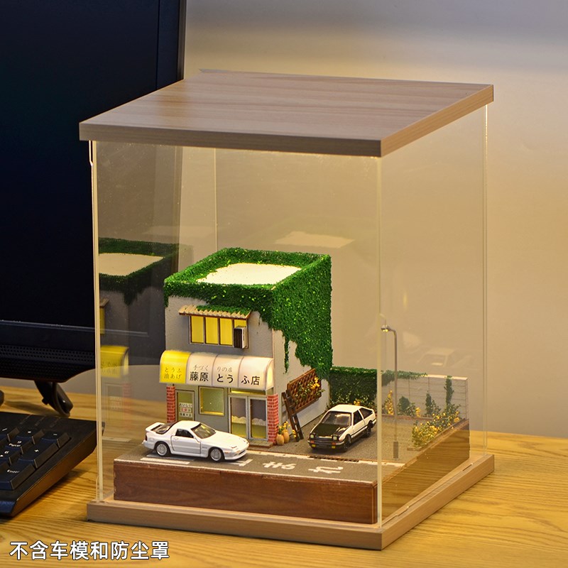 新品1:64比例汽车模型场景手工拼装微缩街景日式豆腐店带灯