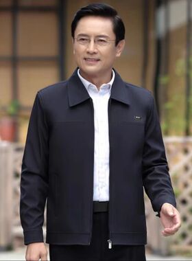 春秋款中年男士夹克衫爸爸装中老年外套老人休闲上衣爷爷褂子衣服