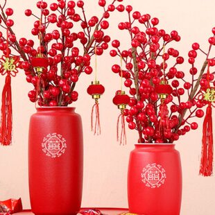 陶瓷福桶花瓶中式现代简约客厅台面喜庆插花器创意摆件家居装饰品