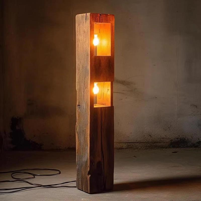 侘寂风实木落g地灯民宿酒店装饰挂墙灯茶室中古风化木质立式氛围