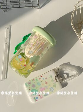 隔壁杂货铺原创春天绿色小兔水杯吸管杯子高硼硅玻璃大容量耐高温