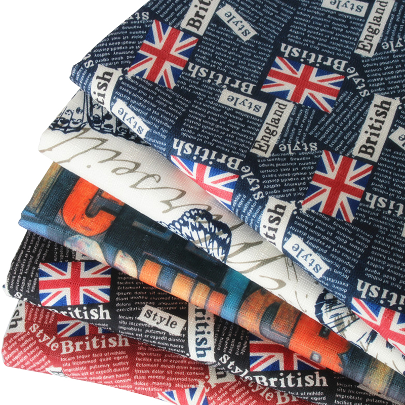 高档沙发布料加厚竹节细s麻米字旗印花沙发面料欧美软包布料桌布