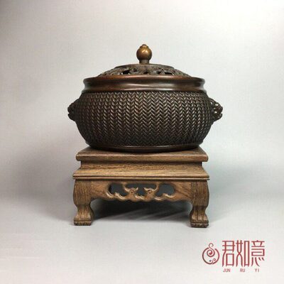 仿古典雅铜盘香香炉摆件全铜六字真言八宝雕花狮头熏香炉宣德铜炉