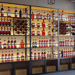 复古工业风红酒酒柜置物架酒吧展示架铁艺金属落地酒架展示柜商用