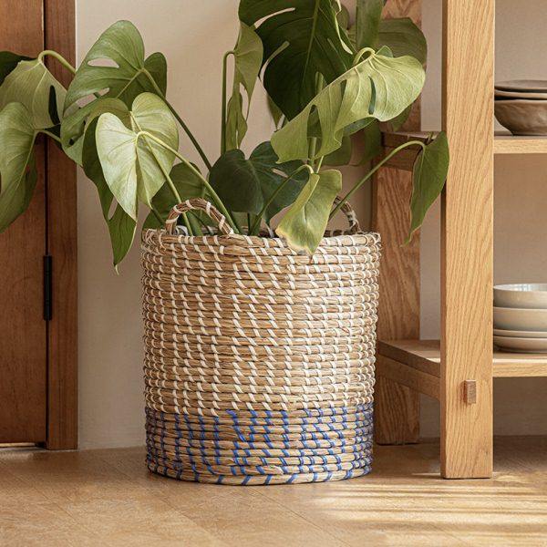 日式海草编织草编装饰花篮大号植物绿植手提花盆客厅阳台落地花器
