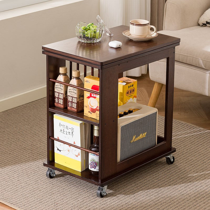 可移动边几折叠茶几客厅沙发边柜家用小桌子中古S风实木小户型推