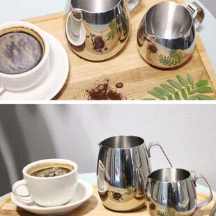 鼓形拉花缸尖嘴咖啡拉花杯专业打奶泡杯打奶缸304不锈钢咖啡器具