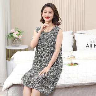 夏季棉绸中老年j妈妈装睡衣女人造棉睡裙无袖加肥大码休闲家居服