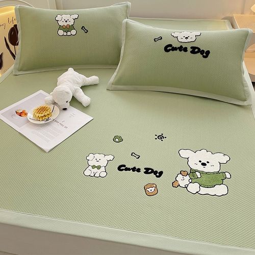 卡通冰豆豆凉席三件套夏季儿童床单夏凉垫绑带空调软席子可机洗