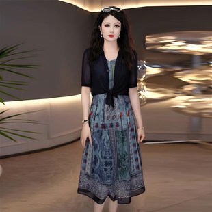 妈妈印花减龄裙装 时尚 两件套 新款 小个子气质穿搭一整套女2025夏季