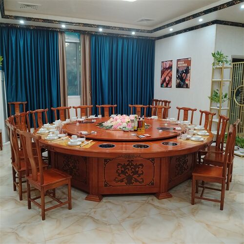 火锅餐桌电磁炉一体酒店电动大圆桌椅一人一锅Q火锅桌无烟桌家商