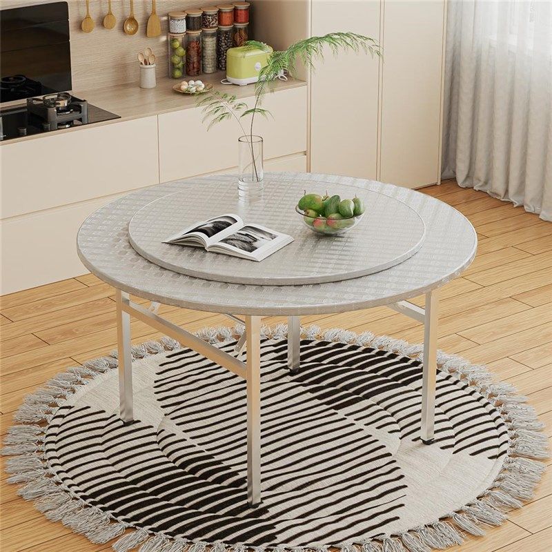 不锈钢桌子可折叠不锈钢桌家用吃饭圆桌摆摊酒席不锈钢带转盘餐桌