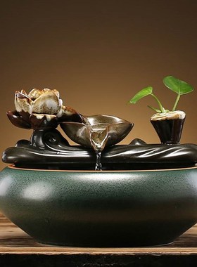 新中式简约桌面招财生财流水摆件喷泉加湿器客厅茶桌办公室装饰品
