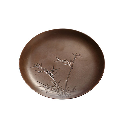 竹禅迹紫铜茶托 纯手工雕刻梅花杯托隔热垫茶杯垫功夫茶纯铜配件