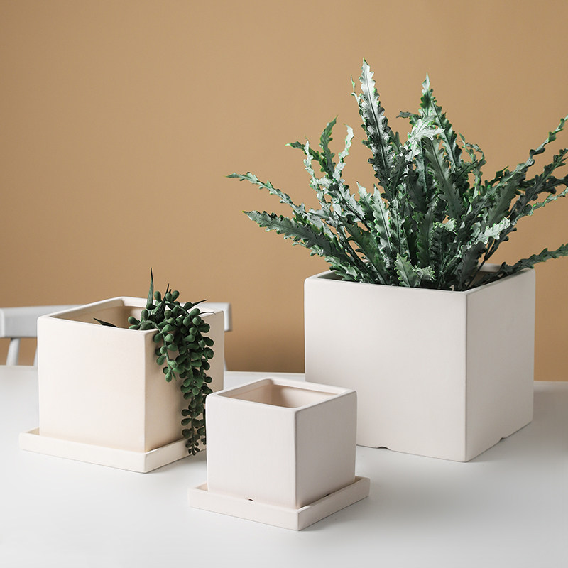 北欧简约透气盆陶瓷素烧多肉花盆清仓特价小红粗陶土陶大口径方形