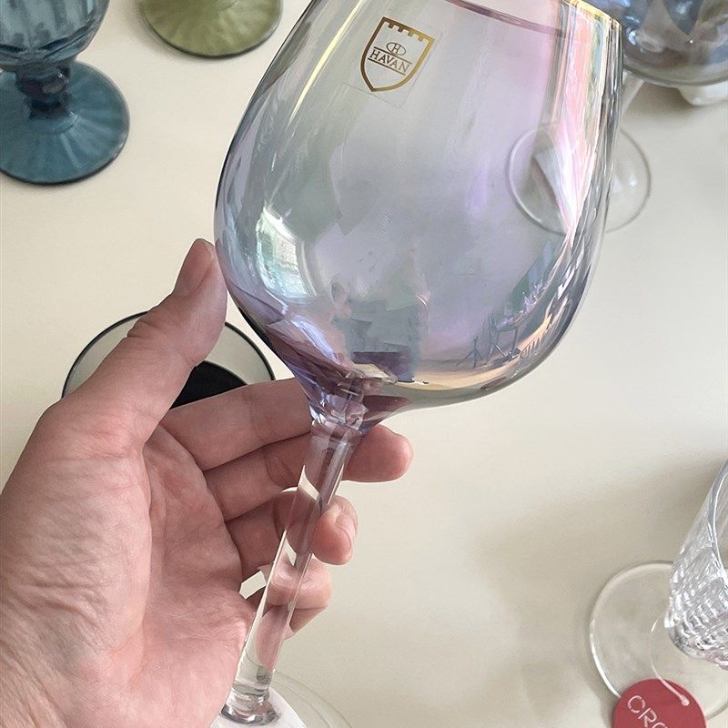 DONGXI出口订单炫彩珠光玻璃高脚酒杯金边杯口大容量红酒杯HL