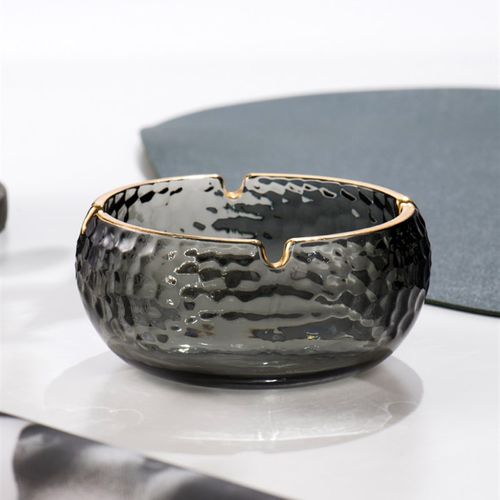 小西家北欧风金边锤目纹玻璃烟灰缸办公室轻奢烟灰缸家居装饰摆件