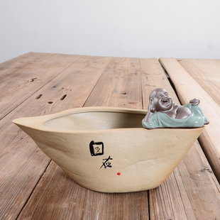 大号禅意陶瓷创意粗陶植物花盆栽透气阳台家用室内花钵花器盆景盆