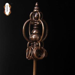 觉藏 黄铜地藏王锡杖法器铜锡杖用品禅杖佛具事工艺品摆件
