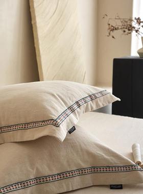 A类棉+麻420%亚棉麻80%纯全棉排湿透气枕头套单只48*7cm一2500300