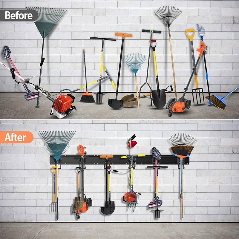 花园工具组织器壁挂架浸塑挂钩 重型工具铲子壁挂式车库槽板挂钩